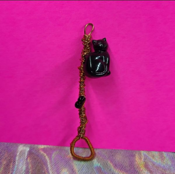 Lucky Black Cat Handmade Bubble Wand Wire Wrapped Pendant