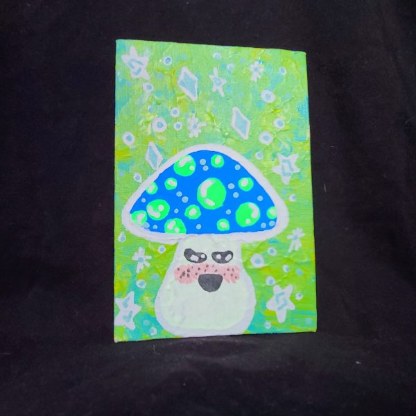 Lemon Lime Glow Shroom 4x6 painting on canvas