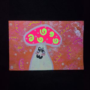 Strawberry Swirl Glow Shroom 4x6 painting on canvas