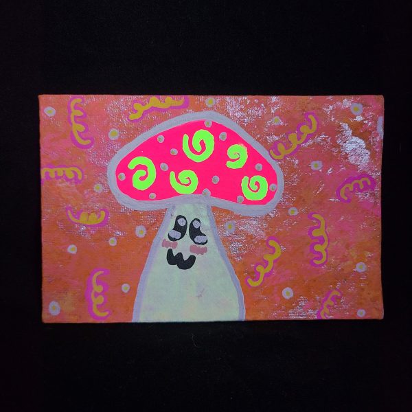 Strawberry Swirl Glow Shroom 4x6 painting on canvas