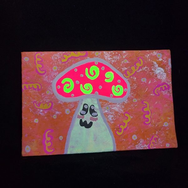 Strawberry Swirl Glow Shroom 4x6 painting on canvas - Image 3