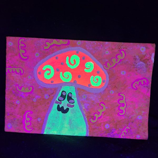 Strawberry Swirl Glow Shroom 4x6 painting on canvas - Image 2