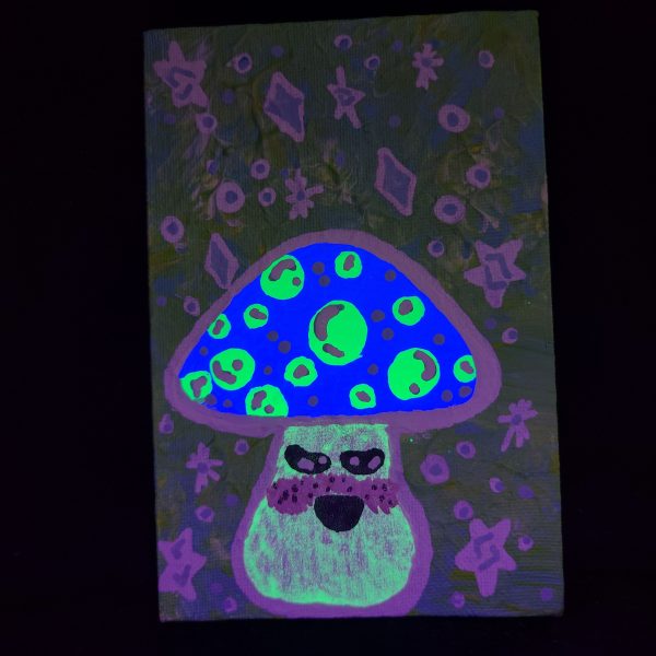 Lemon Lime Glow Shroom 4x6 painting on canvas - Image 2