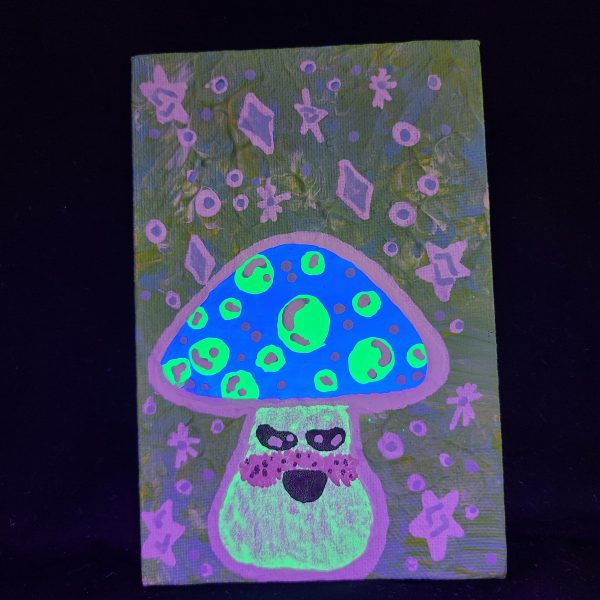 Lemon Lime Glow Shroom 4x6 painting on canvas - Image 3